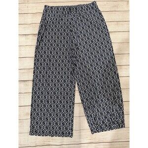 Susan Graver QVC Pants Blue & White Wide Leg Pull On Polyester Blend Size Medium